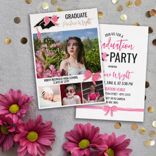 Roze Bogen Foto's Goudfolie Omtrek Afstuderen Folie Uitnodiging