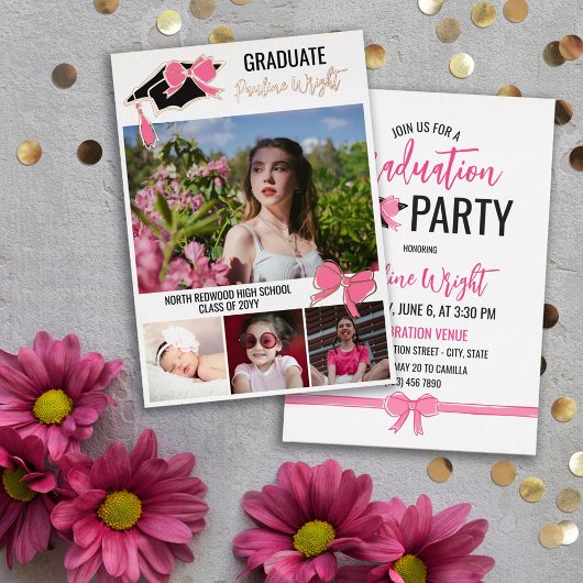 Roze Bogen Foto's Goudfolie Omtrek Afstuderen Folie Uitnodiging