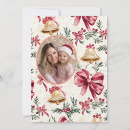 Roze Bogen Gouden Bellen Foto Kerst Kaart