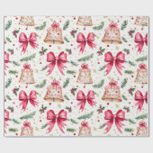 Roze Bogen Gouden Bellen Kerstmis Cadeaupapier (Vlak)