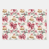 Roze Bogen Gouden Bellen Kerstmis Inpakpapier Vel (Voorkant 3)