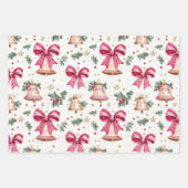 Roze Bogen Gouden Bellen Kerstmis Inpakpapier Vel (Voorkant 2)