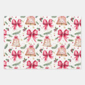 Roze Bogen Gouden Bellen Kerstmis Inpakpapier Vel (Voorkant)