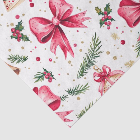 Roze Bogen Gouden Bellen Kerstmis Tissuepapier (Detail)
