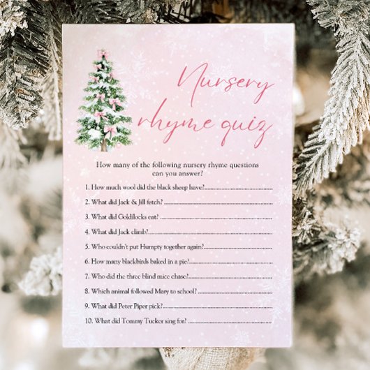 Roze Bogen Kerst Kwekerij Rhyme Quiz Baby shower Kaart