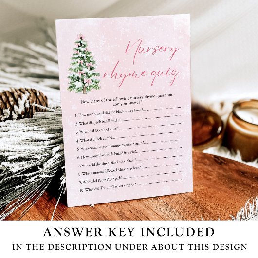 Roze Bogen Kerst Kwekerij Rhyme Quiz Baby shower Kaart