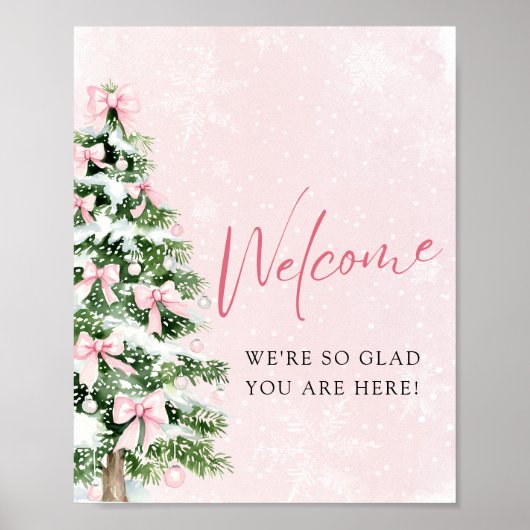 Roze Bogen Kerstboom Baby shower Welkomstbord Poster (Voorkant)