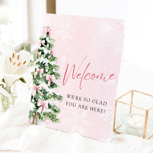 Roze Bogen Kerstboom Baby shower Welkomstbord Reclamebord Met Voetstuk