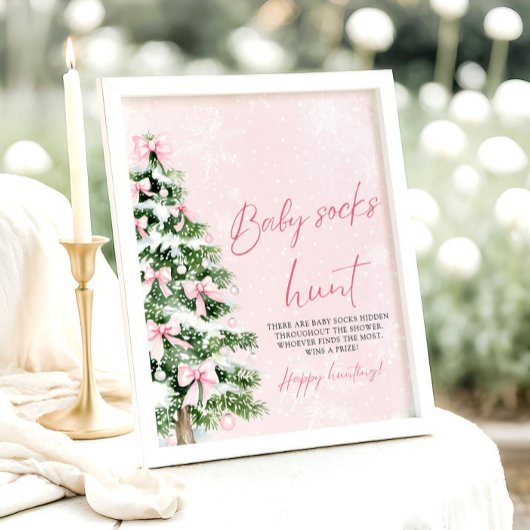 Roze Bogen Kerstboom Baby Sokken Hunt Game Poster