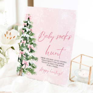 Roze Bogen Kerstboom Baby Sokken Hunt Game Reclamebord Met Voetstuk
