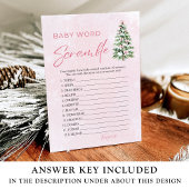 Roze Bogen Kerstboom Baby Woord Scramble Game Kaart