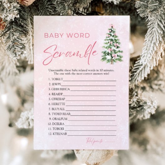 Roze Bogen Kerstboom Baby Woord Scramble Game Kaart