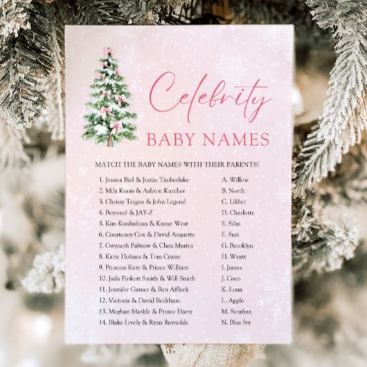 Roze Bogen Kerstboom Celebrity Baby Naam Spel Kaart