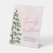 Roze Bogen Kerstboom Familie Tradities Spel Reclamebord Met Voetstuk (Voorkant)