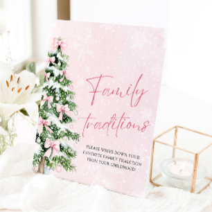 Roze Bogen Kerstboom Familie Tradities Spel Reclamebord Met Voetstuk