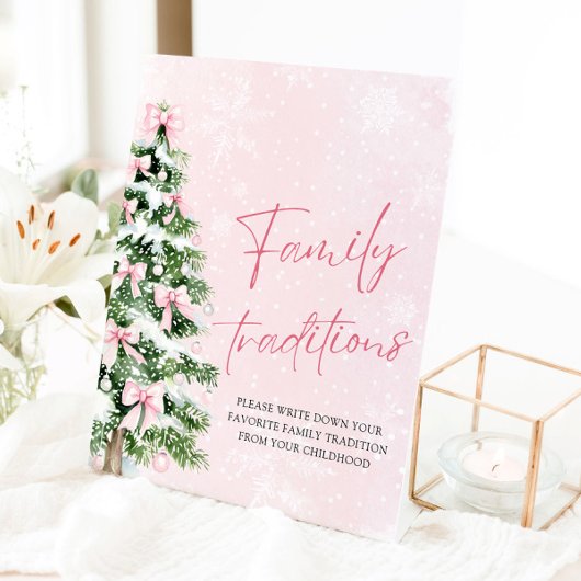 Roze Bogen Kerstboom Familie Tradities Spel Reclamebord Met Voetstuk