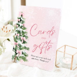 Roze Bogen Kerstboom Kaarten en Geschenken Teken Reclamebord Met Voetstuk
