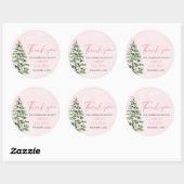 Roze Bogen Kerstboom Meisje Winter Baby shower Ronde Sticker (Vel)