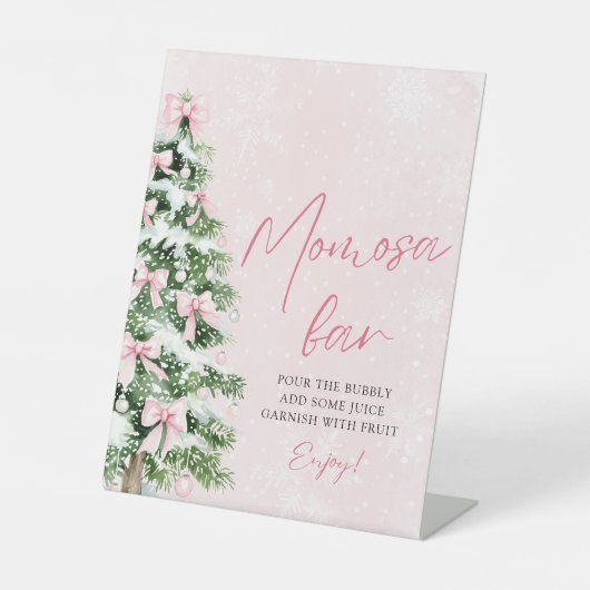 Roze Bogen Kerstboom Sneeuwvlok Momosa Bar Sign Reclamebord Met Voetstuk (Voorkant)