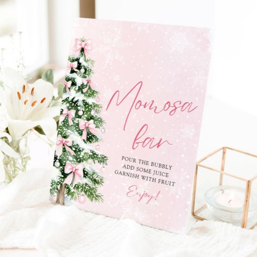 Roze Bogen Kerstboom Sneeuwvlok Momosa Bar Sign Reclamebord Met Voetstuk