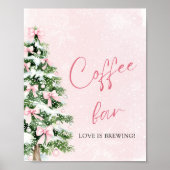 Roze Bogen Kerstboom Snowflake Koffiebar Teken Poster (Voorkant)