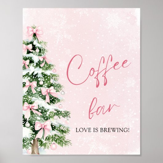 Roze Bogen Kerstboom Snowflake Koffiebar Teken Poster (Voorkant)