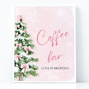 Roze Bogen Kerstboom Snowflake Koffiebar Teken Poster