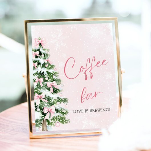 Roze Bogen Kerstboom Snowflake Koffiebar Teken Poster