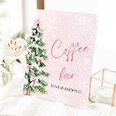 Roze Bogen Kerstboom Snowflake Koffiebar Teken Reclamebord Met Voetstuk