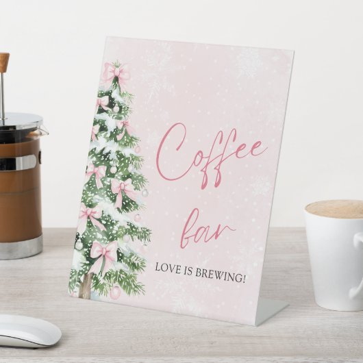 Roze Bogen Kerstboom Snowflake Koffiebar Teken Reclamebord Met Voetstuk (Insitu)