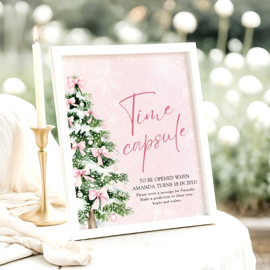 Roze Bogen Kerstboom Time Capsule Game Sign Poster