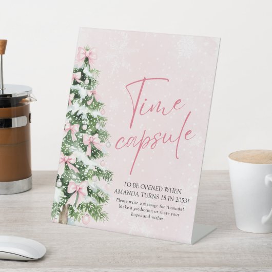 Roze Bogen Kerstboom Time Capsule Game Sign Reclamebord Met Voetstuk (Insitu)