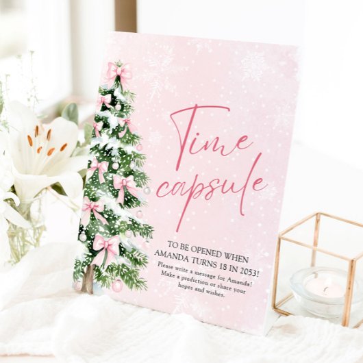 Roze Bogen Kerstboom Time Capsule Game Sign Reclamebord Met Voetstuk