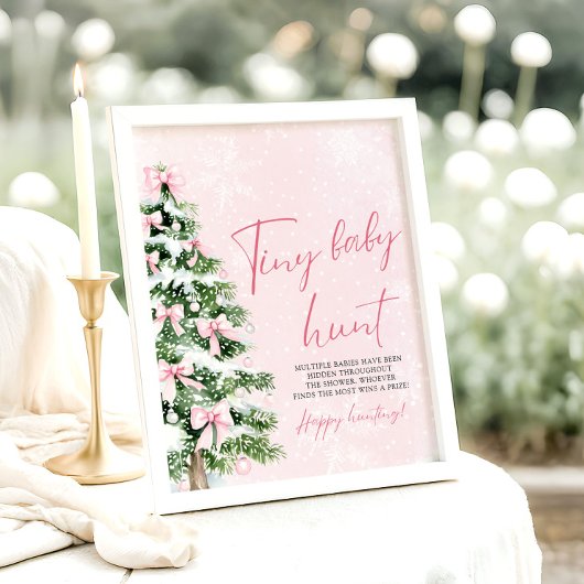 Roze Bogen Kerstboom Tiny Baby Hunt Game Poster