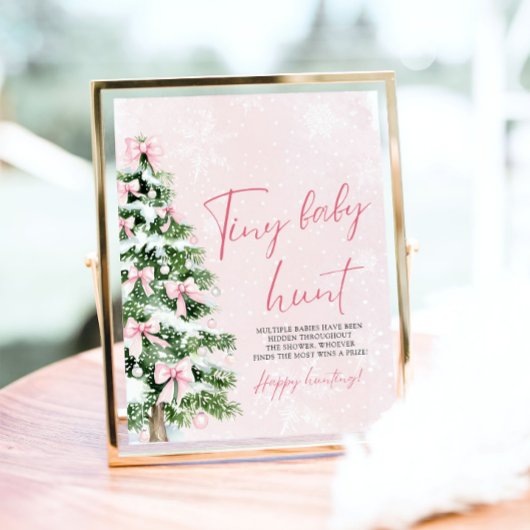 Roze Bogen Kerstboom Tiny Baby Hunt Game Poster
