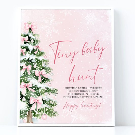 Roze Bogen Kerstboom Tiny Baby Hunt Game Poster