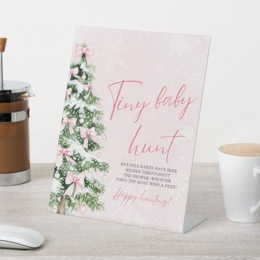 Roze Bogen Kerstboom Tiny Baby Hunt Game Reclamebord Met Voetstuk (Insitu)
