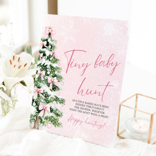 Roze Bogen Kerstboom Tiny Baby Hunt Game Reclamebord Met Voetstuk