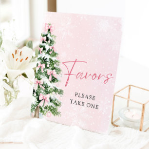 Roze Bogen Kerstboom Winter Baby shower Favorieten Reclamebord Met Voetstuk