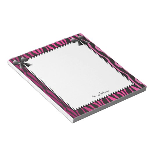 Roze bogen met het zwarte Zebra Stripes-patroon Notitieblok (Schuin)