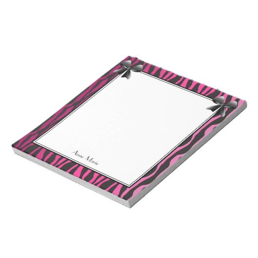 Roze bogen met het zwarte Zebra Stripes-patroon Notitieblok (Linkerzijde)