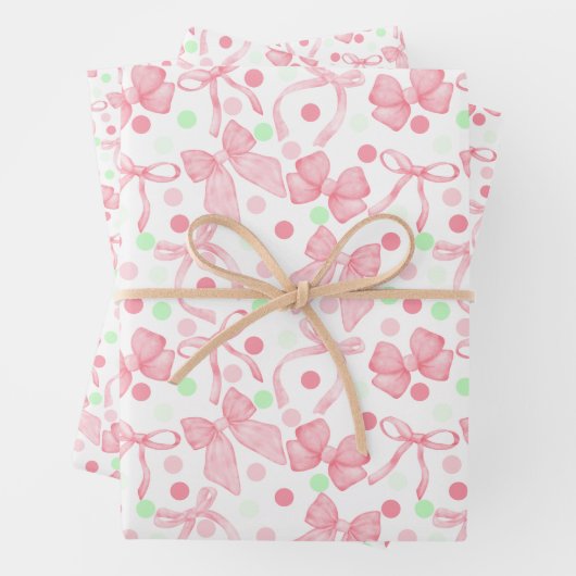 Roze bogen met roze en groene Stippen Inpakpapier Vel (In situ)