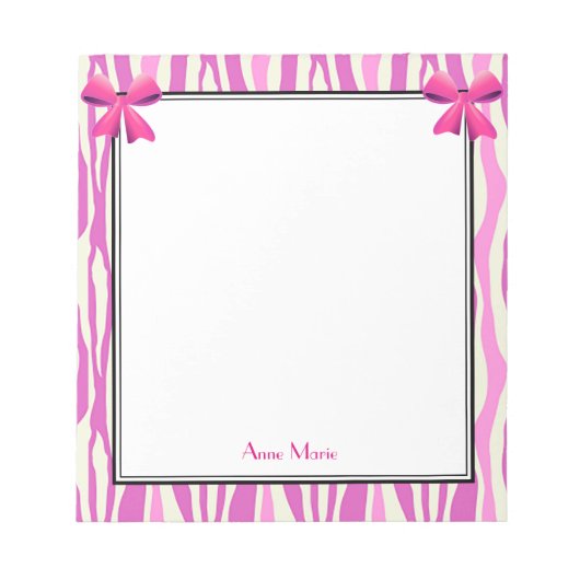 Roze bogen met roze Zebra Stripes patroon Notitieblok (Voorkant)