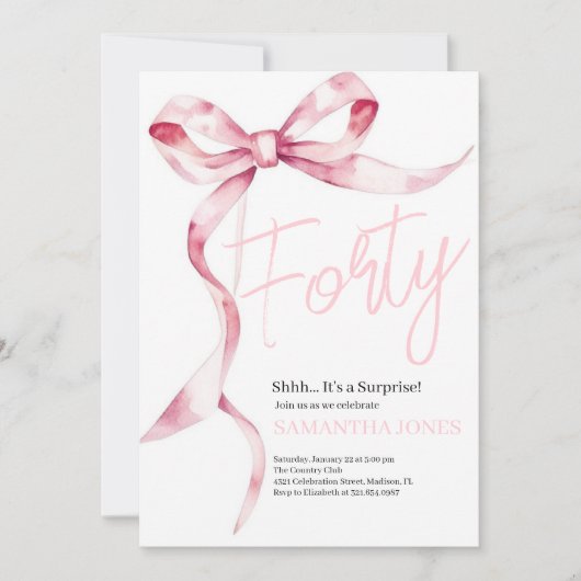 Roze Bogen Modern 40ste Verjaardagsfeest Kaart (Voorkant)