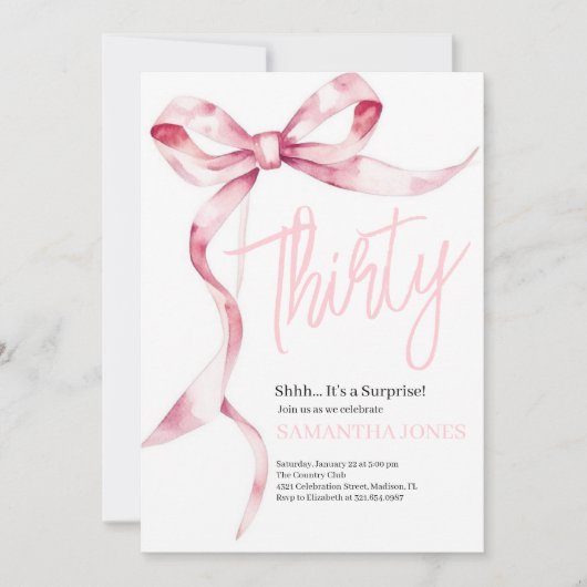 Roze Bogen Modern Dertig 30ste Verjaardag Party Kaart (Voorkant)