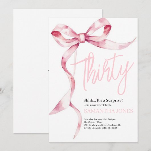 Roze Bogen Modern Dertig 30ste Verjaardag Party Kaart (Voorkant / Achterkant)