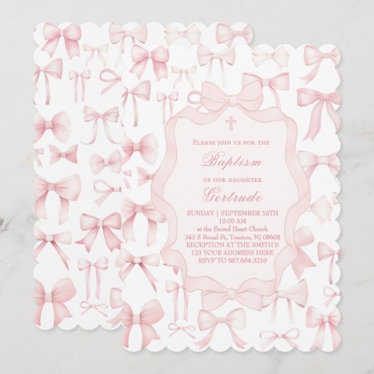 roze bogen ontwerp Doopsel Uitnodiging (Voorkant / Achterkant)