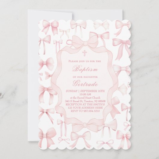 roze bogen ontwerp Doopsel Uitnodiging (Voorkant)