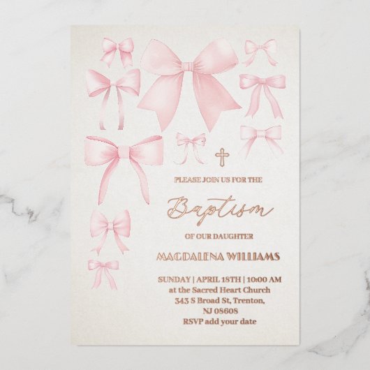 Roze bogen patroon Doop Folie Uitnodiging (Voorkant)