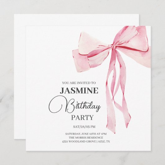 Roze Bogen Trendy Meisje Verjaardagsfeestje Bedankkaart (Voorkant / Achterkant)